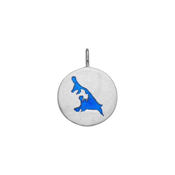 Anhänger Silber Usedom Insel „Inselträume“ aus 925er rhodiniertem Silber mit blauer Emaille, handgefertigt, unisex, 18 mm