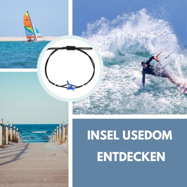 Armband Silber Usedom „Meeresblick” aus 925er Silber mit blauer Emaille und schwarzem Satinband