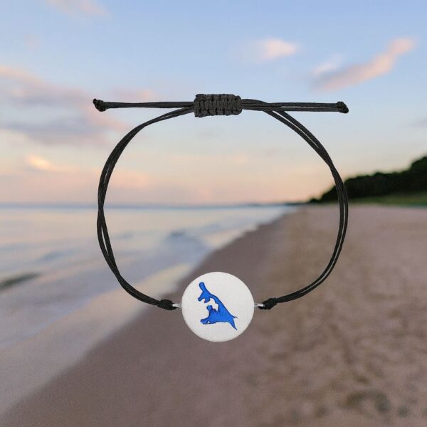 925er Silber Armband, rhodiniertes Silber, blaue Emaille, verstellbares Makramé-Band, Unisex, wasserfest, Usedom Schmuck