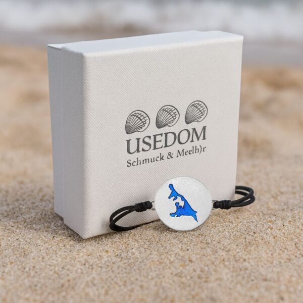 925er Silber Armband, rhodiniertes Silber, blaue Emaille, verstellbares Makramé-Band, Unisex, wasserfest, Usedom Schmuck
