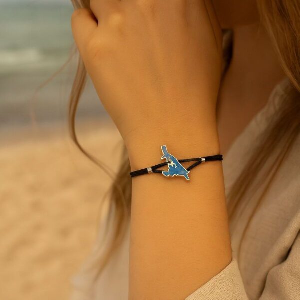Armband Silber Usedom „Meeresblick” aus 925er Silber mit blauer Emaille und schwarzem Satinband