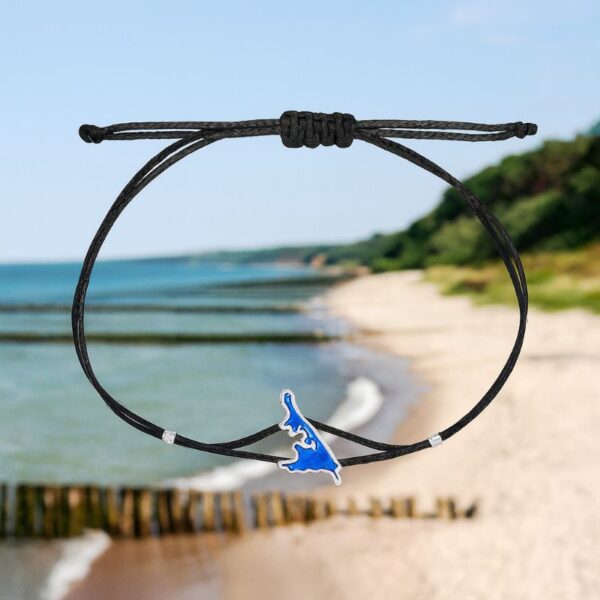 Armband Silber Usedom „Meeresblick” aus 925er Silber mit blauer Emaille und schwarzem Satinband