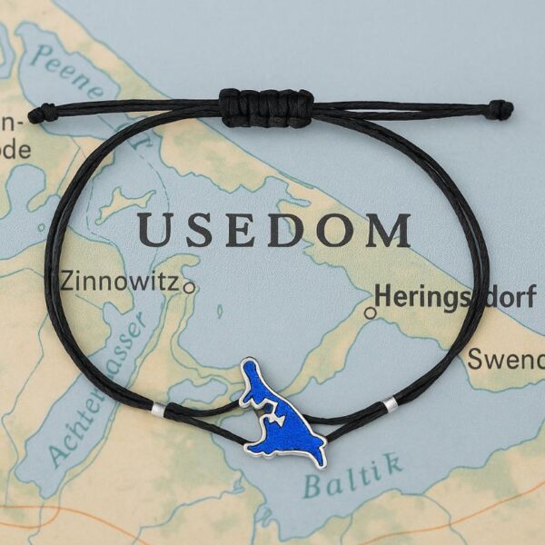 Armband Silber Usedom „Meeresblick” aus 925er Silber mit blauer Emaille und schwarzem Satinband