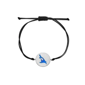 925er Silber Armband Usedom Insel, rhodiniertes Silber, blaue Emaille, verstellbares Makramé-Band, Unisex, wasserfest, Usedom Schmuck; Usedom Andenken, Geschenk