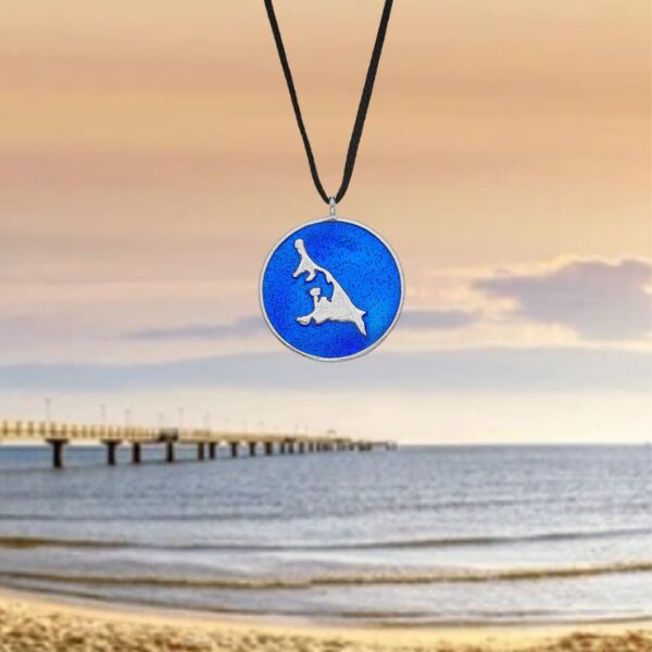 Halskette Silber Usedom „Blaue See” mit blauer Emaille, handgefertigt, Unisex, maritimer Schmuck