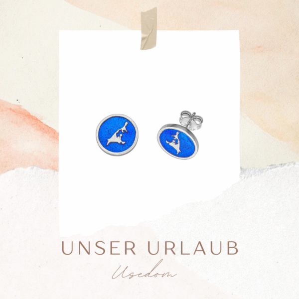 Ohrstecker Silber Usedom Insel „Blaue See” aus 925er Silber mit blauer Emaille, handgefertigt, Unisex.