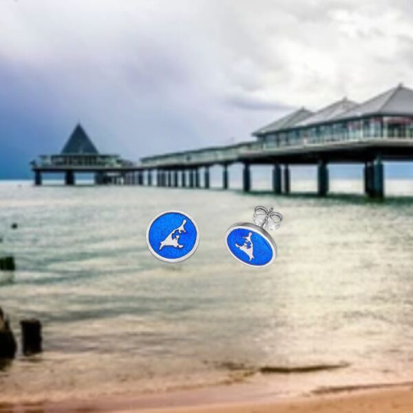Ohrstecker Silber Usedom Insel „Blaue See” aus 925er Silber mit blauer Emaille, handgefertigt, Unisex.
