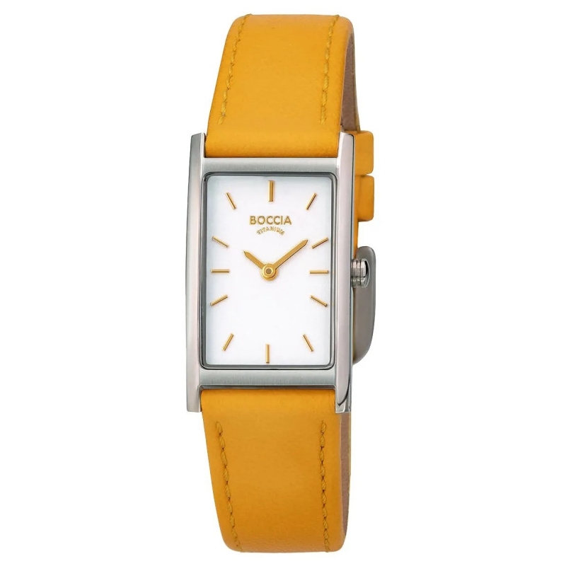 BOCCIA Titanium Damenuhr 3304-05 Gelb BOCCIA Titanium Damenuhr 3304-05 – Titan-Damenuhr mit hellem Zifferblatt und gelbem Lederband