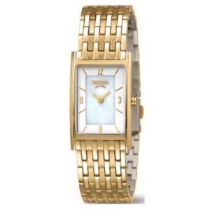 BOCCIA Titanium Damenuhr 3212-11 in Gold mit weißem Perlmutt-Zifferblatt und Titanarmband.