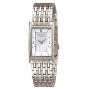 BOCCIA Titanium Damenuhr 3212-07 – rechteckige Titan-Damenuhr mit Perlmutt-Zifferblatt und silbernem Titanband