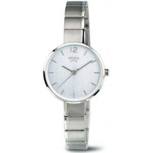 BOCCIA Titanium Damenuhr Style 3308-01 Silber – runde Titan-Damenuhr mit silberfarbenem Zifferblatt und Titanarmband