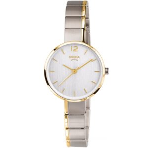 BOCCIA Titanium Damenuhr Style 3308-02 Bicolor – zweifarbige Titan-Damenuhr mit goldenen Details und hellem Zifferblatt