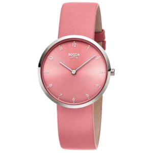 BOCCIA Titanium Damenuhr 3309-13 Pink – leichte Titan-Damenuhr mit pinkem Lederarmband und pinkem Zifferblatt.