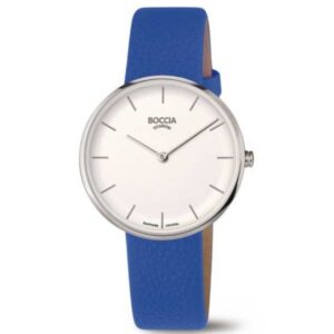 BOCCIA Titanium Damenuhr 3327-06 – Titan-Damenuhr mit blauem Lederband und weißem Zifferblatt