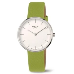 BOCCIA Titanium Damenuhr 3327-07 – Titan-Damenuhr mit grünem Armband und weißem Zifferblatt