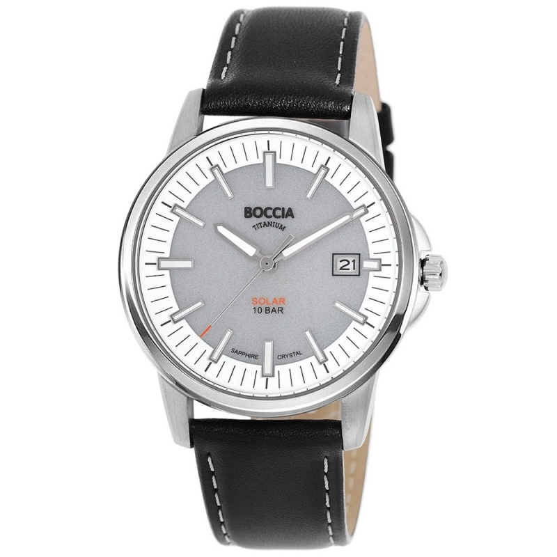 BOCCIA Titanium Solar Herrenuhr 3643-01 Schwarz BOCCIA Titanium Solar Herrenuhr 3643-01 Schwarz – Titan Herrenuhr mit schwarzem Lederband und Solarantrieb