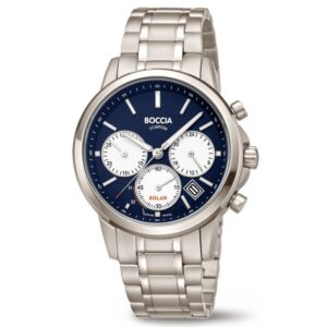 BOCCIA Titanium Solar Herrenuhr 3742-03 Chronograph Blau mit blauem Zifferblatt und Titanarmband