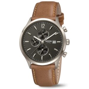 BOCCIA Titanium Herrenuhr 3753-04 Chronograph Braun – Titan Herrenuhr mit braunem Lederband und Chronographfunktion