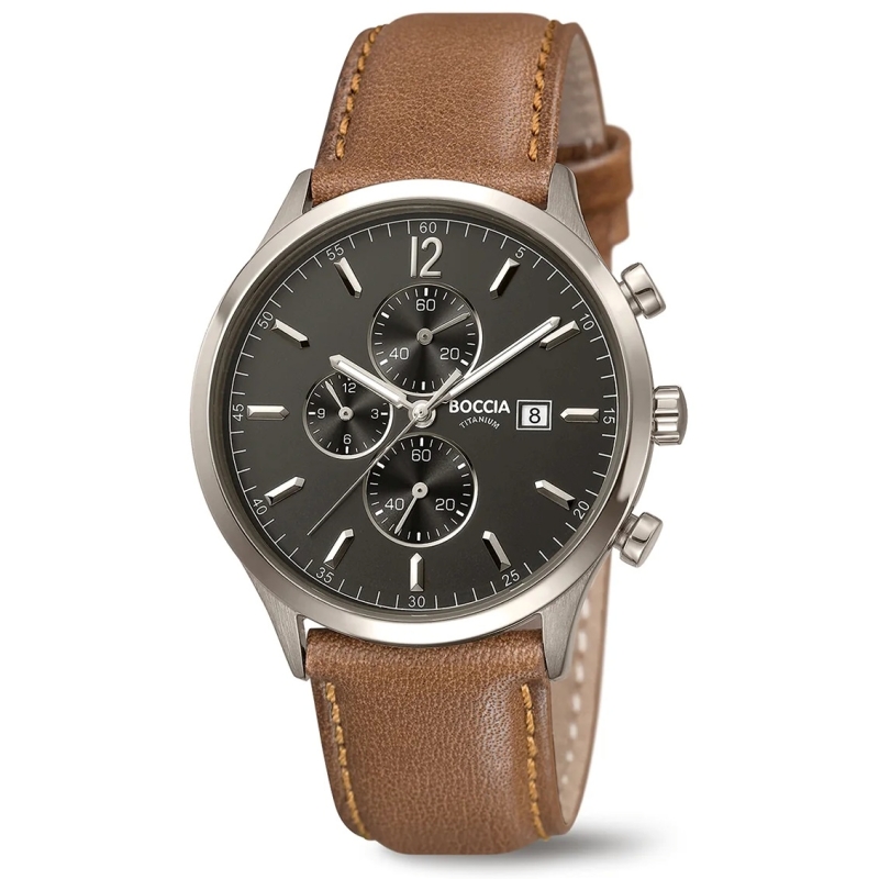 BOCCIA Titanium Herrenuhr 3753-04 Chronograph Braun BOCCIA Titanium Herrenuhr 3753-04 Chronograph Braun – Titan Herrenuhr mit braunem Lederband und Chronographfunktion