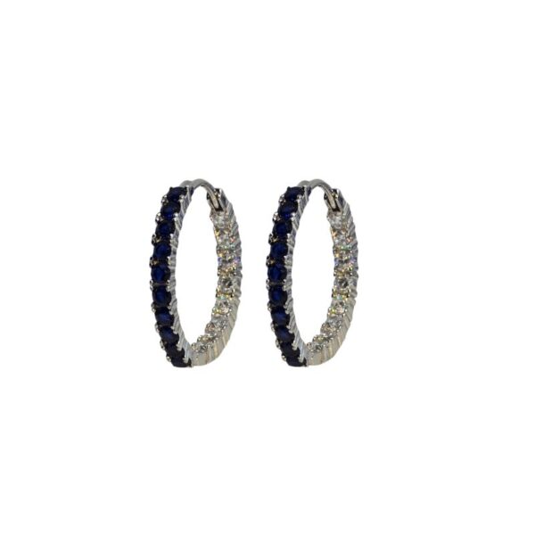 Creole Silber „Blue Line“ – rhodinierte Silbercreolen mit blauen und weißen Zirkonia-Steinen