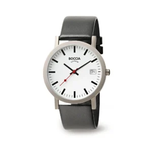 BOCCIA Titanium Herrenuhr 3622-01 Schwarz – Titan Herrenuhr mit schwarzem Lederband und Datumsanzeige
