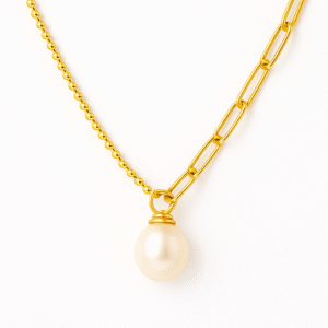 Perlenkette Silber Vergoldet „Küstenglanz” mit tropfenförmiger Süßwasserzuchtperle und aus 925 Silber vergoldet