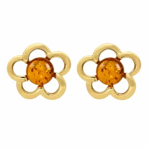 Ohrstecker Gold 375 Bernstein „Sommerblumen“ - schöne Ohrringe für Damen.