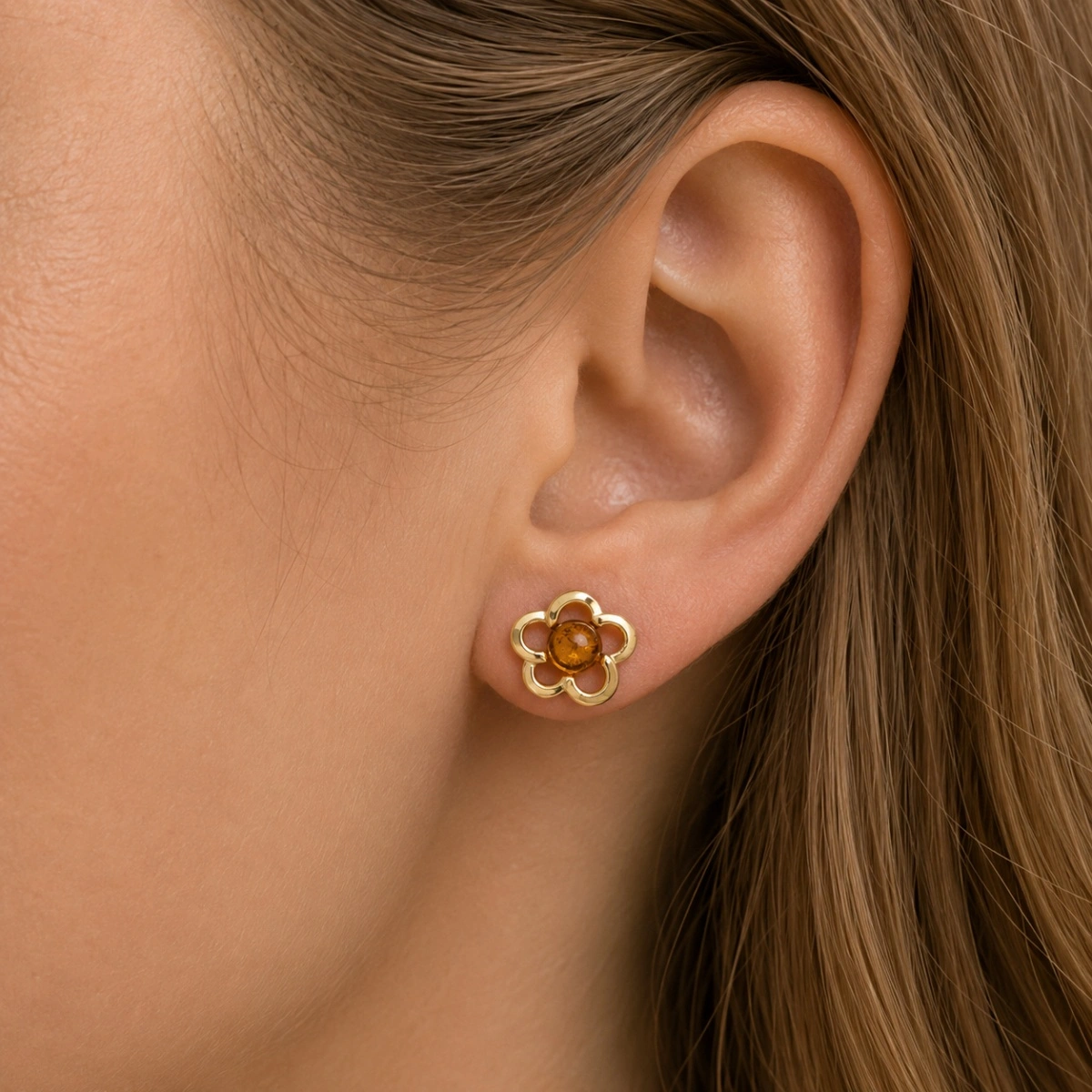 ohrstecker-gold-375-bernstein-bluettenblaetter-ohr Ohrstecker Gold 375 Bernstein Blütenblätter - schöne Ohrringe für Damen.