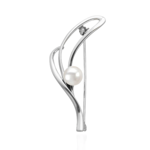 Perlenbrosche Silber „Nordwind” mit weißer Süßwasserzuchtperle und rhodiniertem Silber