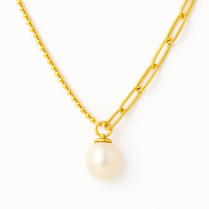 Perlenkette Silber Vergoldet „Küstenglanz” mit tropfenförmiger Süßwasserzuchtperle und aus 925 Silber vergoldet