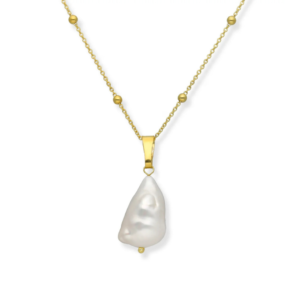 Perlenkette Silber Vergoldet Meeresglanz mit Barockperle