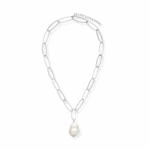 Perlenkette Silber Meeresrauschen mit großer Barockperle aus rhodiniertem 925 Silber