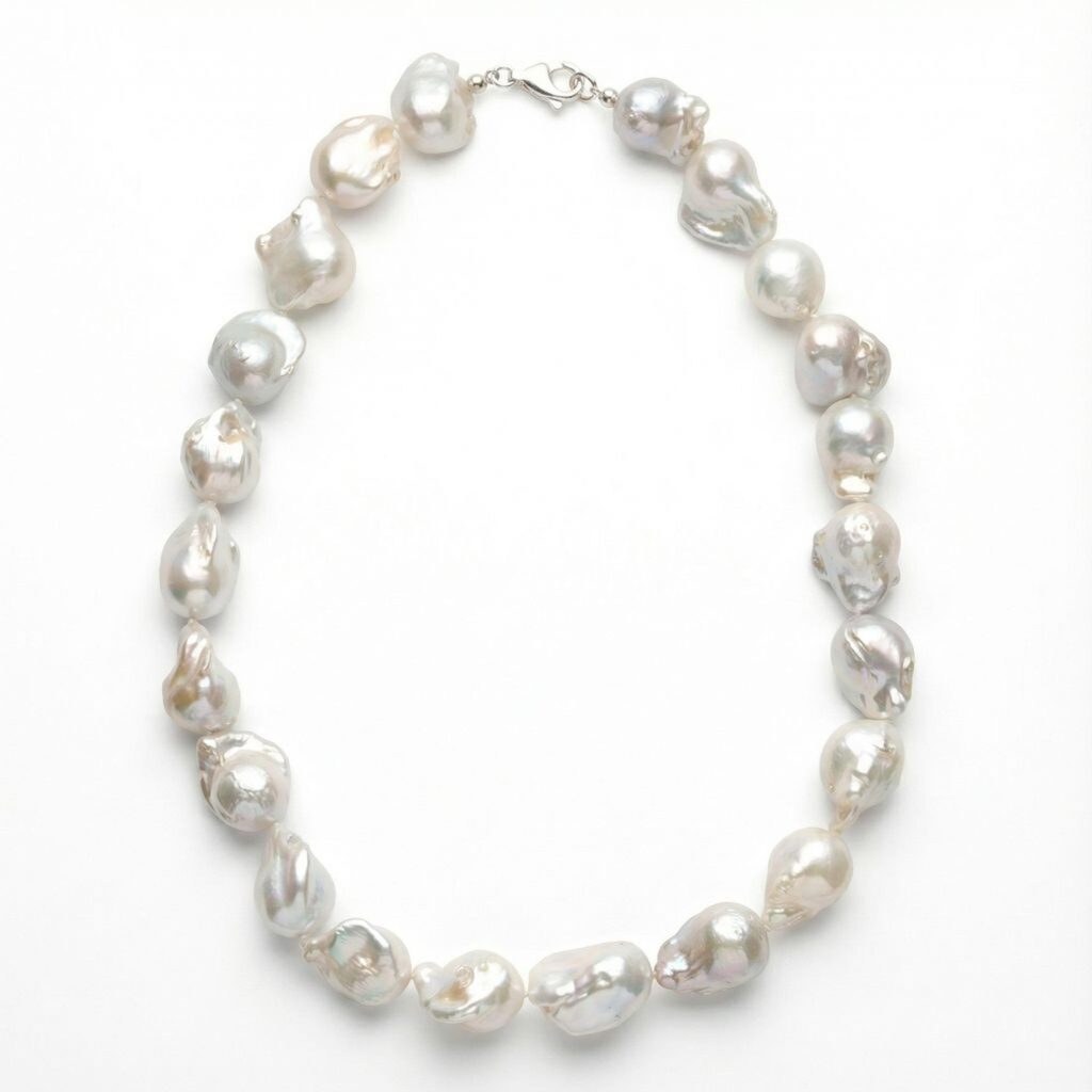 Perlenkette Silber „Meeressymphonie“ aus natürlichen Barock Süßwasserzuchtperlen, handgefertigte Kette aus 925 Silber.