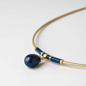 Perlenkette Silber Vergoldet „Lichtmeer” dunkelgrau - Tropfenförmige Süßwasserzuchtperle Anthrazit