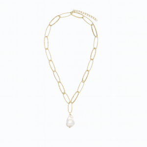 Perlenkette Silber Vergoldet Meeresrauschen mit großer Barockperle aus 925er Silber