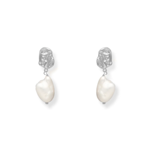Perlenohrringe Silber „Ozeanpoesie” mit barocken Süßwasserzuchtperlen in Weiß, Ohrstecker aus rhodiniertem 925 Silber