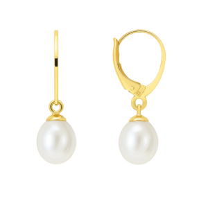 Perlenohrringe Silber Vergoldet mit weißen tropfenförmigen Süßwasserzuchtperlen