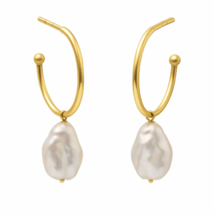 Perlenohrringe Silber Vergoldet „Morgenlicht” mit Barock Süßwasserperlen, ovale Creolen