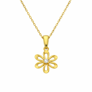 Zarter Anhänger Gold 333 „Blütenzauber“ in Form einer offenen Blüte mit einem Zirkonia in der Mitte; Valentinstagsgeschenk