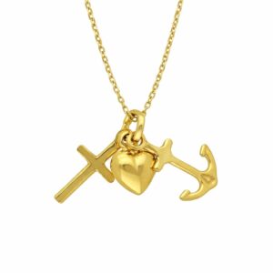 Anhänger Gold 333 mit den drei Symbolen Kreuz, Herz und Anker an einer Öse, Valentinstagsgeschenk