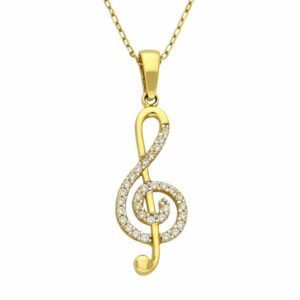 Großer Anhänger Gold 333 Violinschlüssel mit strahlendem Zirkonia-Pavé auf poliertem Gelbgold