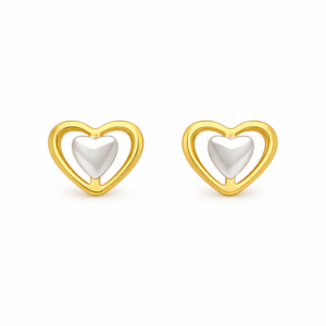 Zweifarbige Ohrstecker Gold 333 Herz mit einer Außenseite aus Gelbgold und einer Innenseite aus Weißgold.