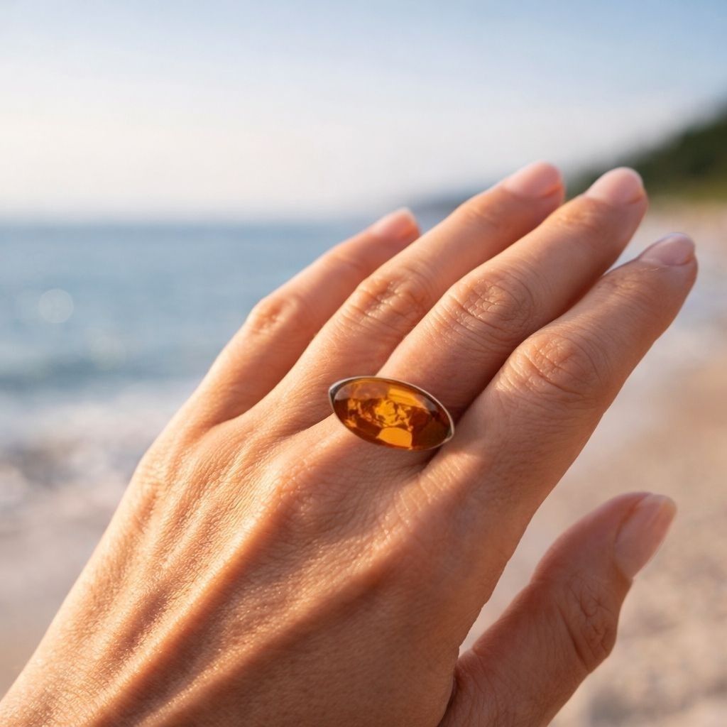 Ring Silber 925 rhodiniert Bernstein Kern (7) Eleganter Ring Silber 925 rhodiniert mit einem ovalen, cognacfarbenen Ostseebernstein - ein eleganter Silberring mit Bernstein