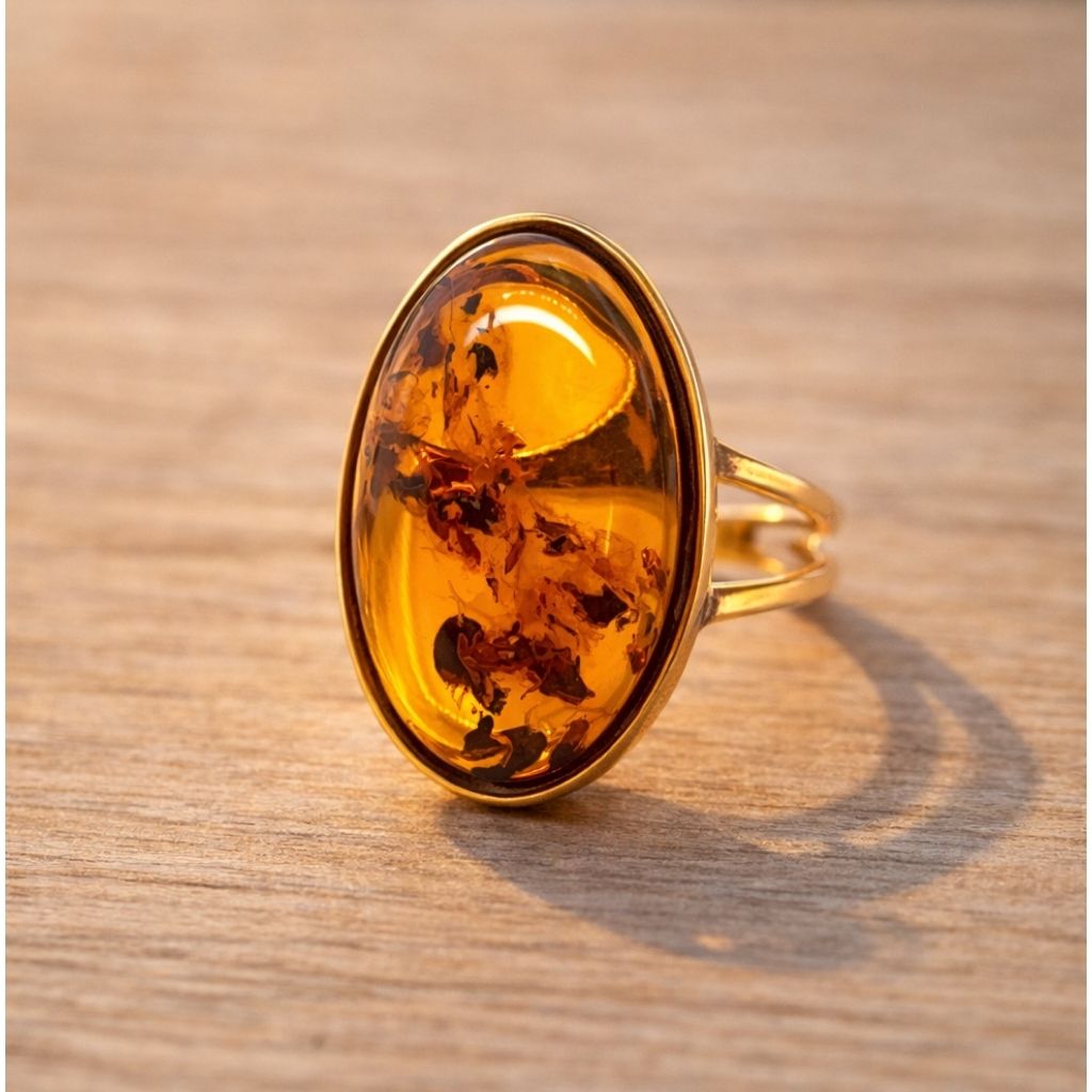 ring-silber-925-vergoldet-bernstein-goldlicht-3 Bernstein Ring Silber vergoldet 24 Karat Modell Goldlicht mit großem ovalem Bernstein.