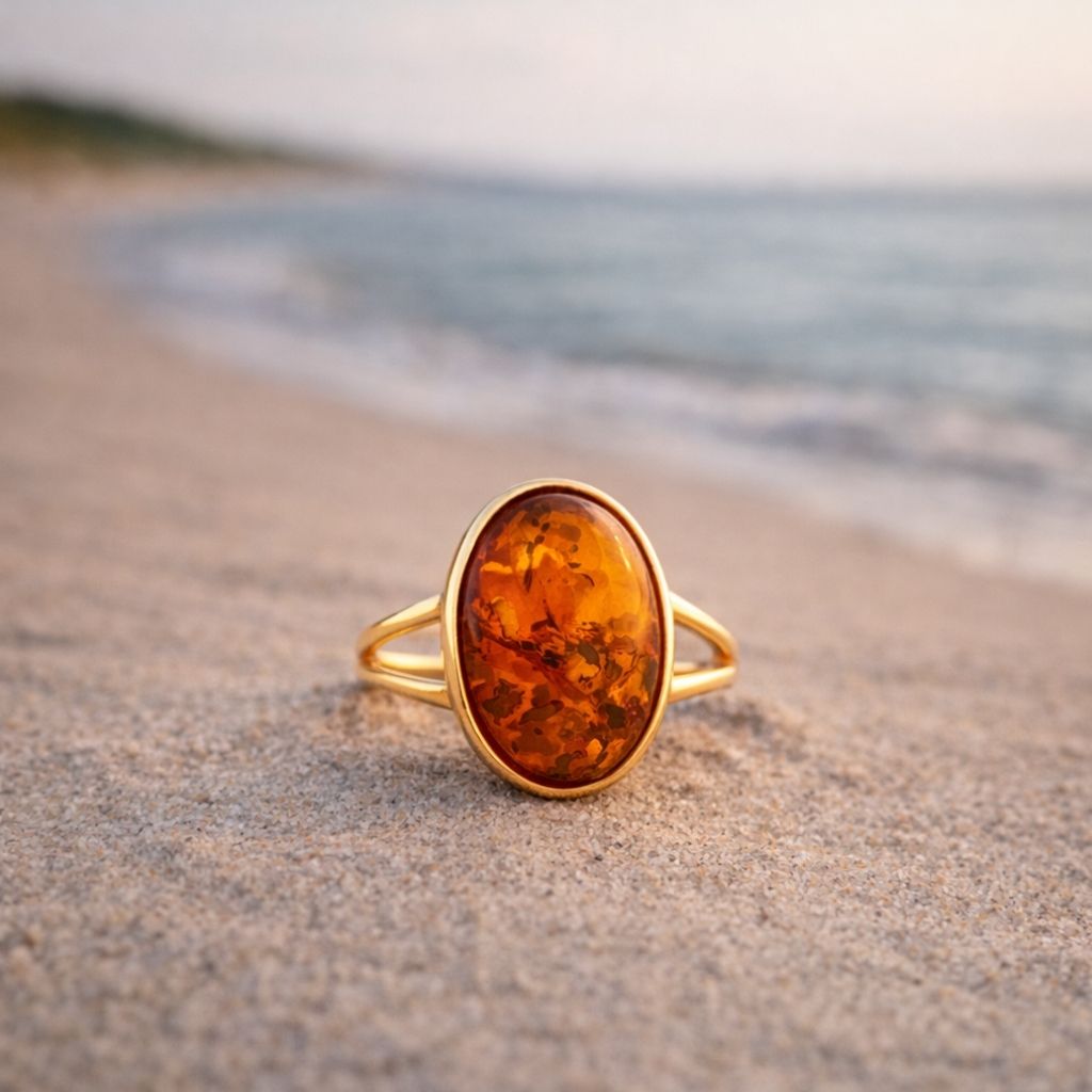 ring-silber-925-vergoldet-bernstein-goldlicht-4 Bernstein Ring Silber vergoldet 24 Karat Modell Goldlicht mit großem ovalem Bernstein.