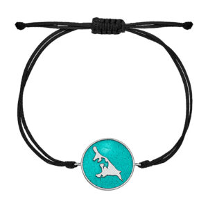 Armband Silber 925 Usedom Insel „Blaue See” mit türkisfarbenem Emaille-Anhänger und schwarzer Satinschnur; Usedom Souvenir und Geschenk