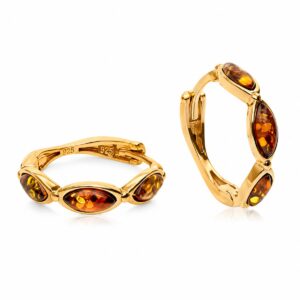 Creolen Bernstein Silber 925 24ct. vergoldet Sonnenbogen Cognac mit echtem Ostseebernstein