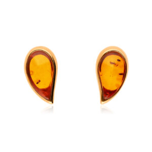 Bernstein Ohrstecker Silber 925 vergoldet 24k Tropfen Cognac