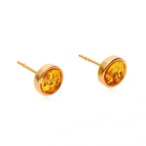 Bernstein Ohrstecker Silber 925 vergoldet 24k rund Gelb