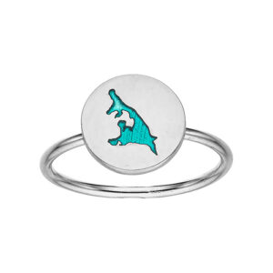 Handgefertigter Ring Silber 925 Usedom Insel mit blauer Emaille und Insel-Umriss; Usedom Souvenir, Geschenk